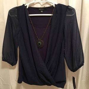 Beautiful blouse with sheer 3/4 arms and overlay